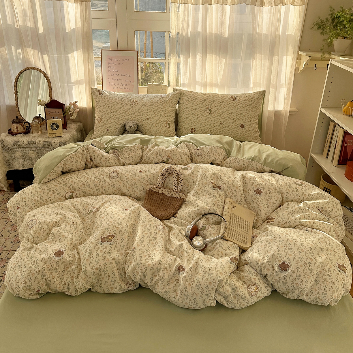 91家纺网 家纺一手货源 找家纺 沐芷 2026 【提供买家秀】古法水洗仿棉A类四件套床上用品三件套被套被罩床笠款---第二波 碎花狗