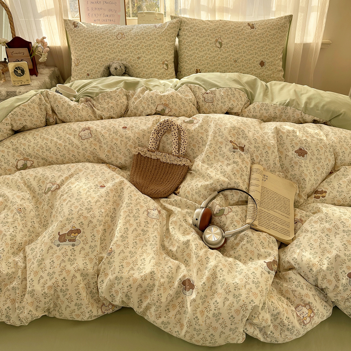 91家纺网 家纺一手货源 找家纺 沐芷 2026 【提供买家秀】古法水洗仿棉A类四件套床上用品三件套被套被罩床笠款---第二波 碎花狗