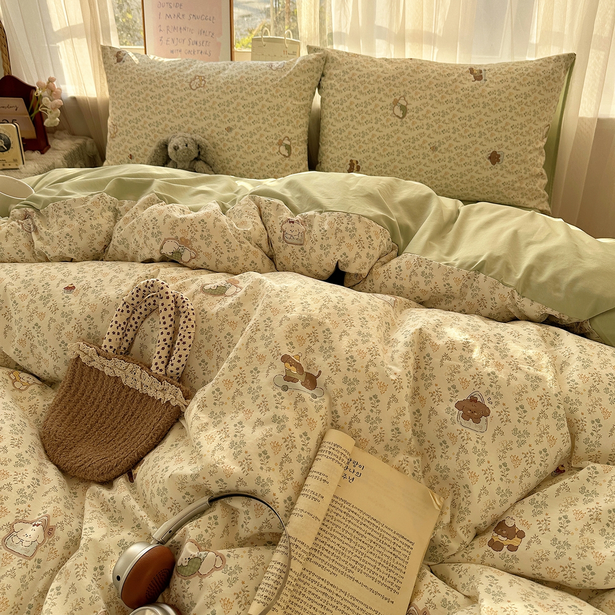 91家纺网 家纺一手货源 找家纺 沐芷 2026 【提供买家秀】古法水洗仿棉A类四件套床上用品三件套被套被罩床笠款---第二波 碎花狗