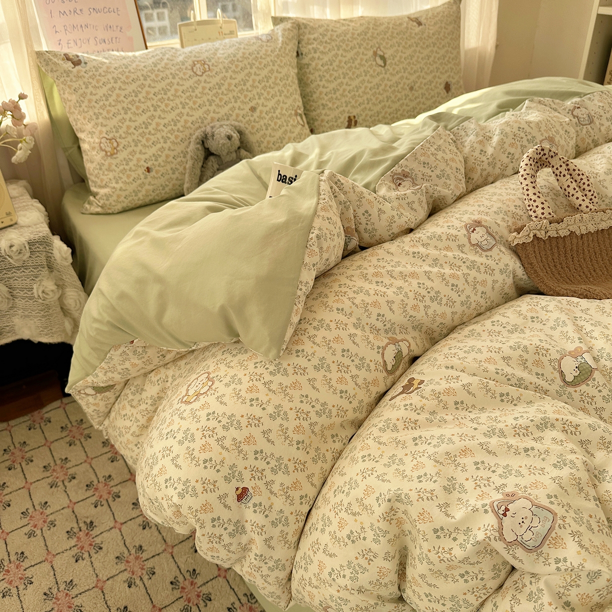 91家纺网 家纺一手货源 找家纺 沐芷 2026 【提供买家秀】古法水洗仿棉A类四件套床上用品三件套被套被罩床笠款---第二波 碎花狗