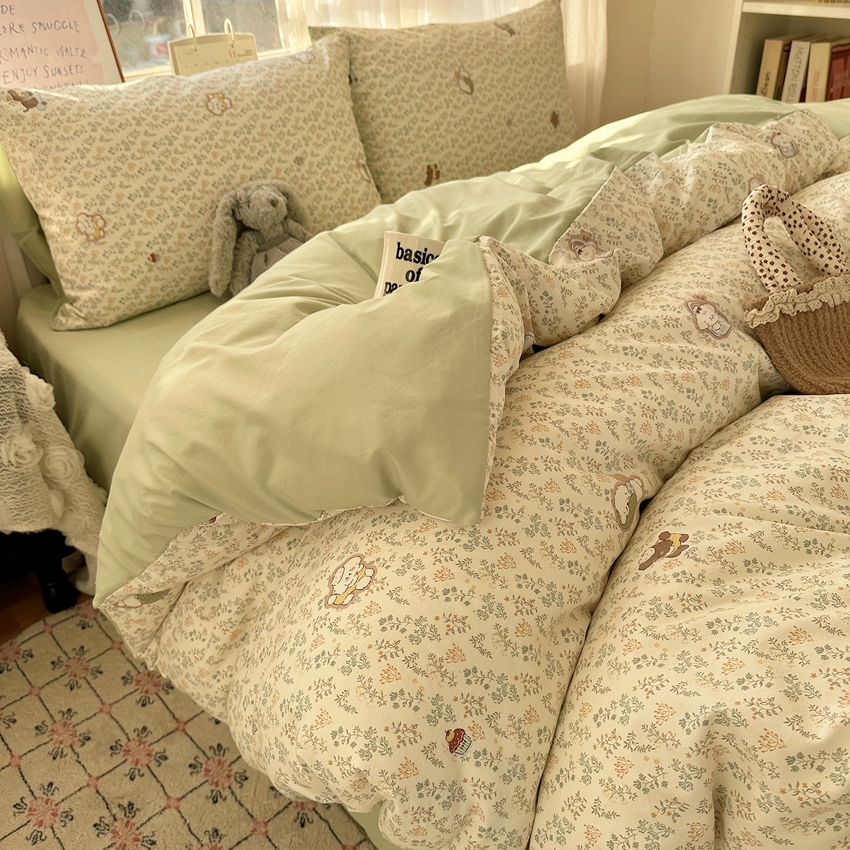 91家纺网 家纺一手货源 找家纺 沐芷 2026 【提供买家秀】古法水洗仿棉A类四件套床上用品三件套被套被罩床笠款---第二波 碎花狗