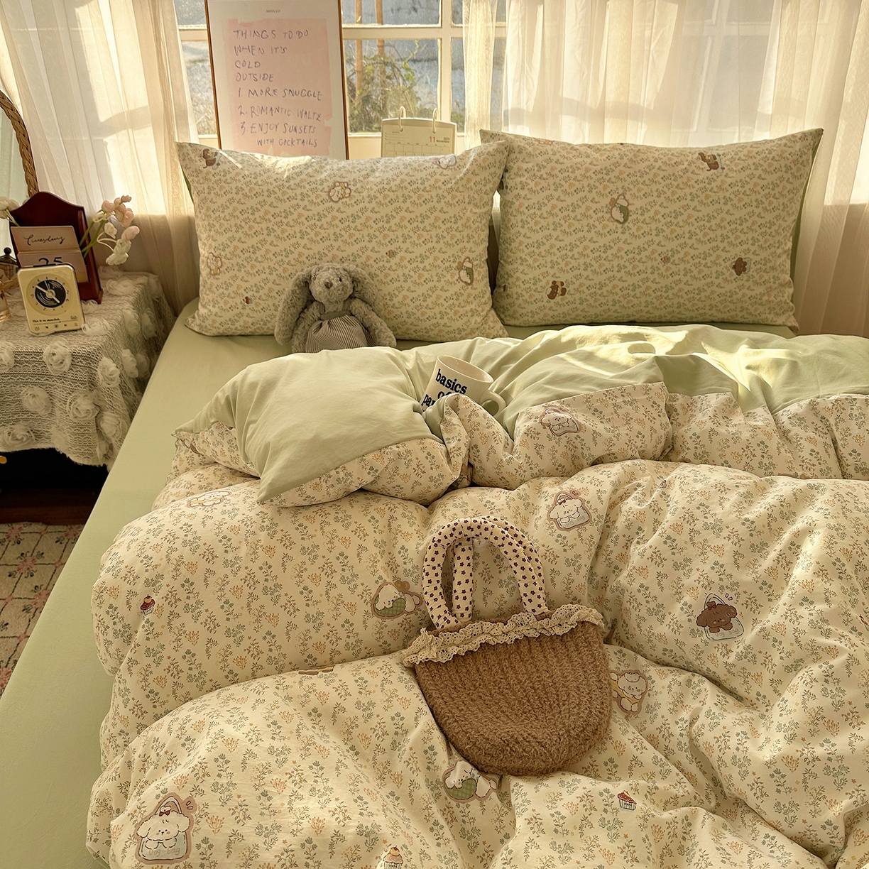 91家纺网 家纺一手货源 找家纺 沐芷 2026 【提供买家秀】古法水洗仿棉A类四件套床上用品三件套被套被罩床笠款---第二波 碎花狗