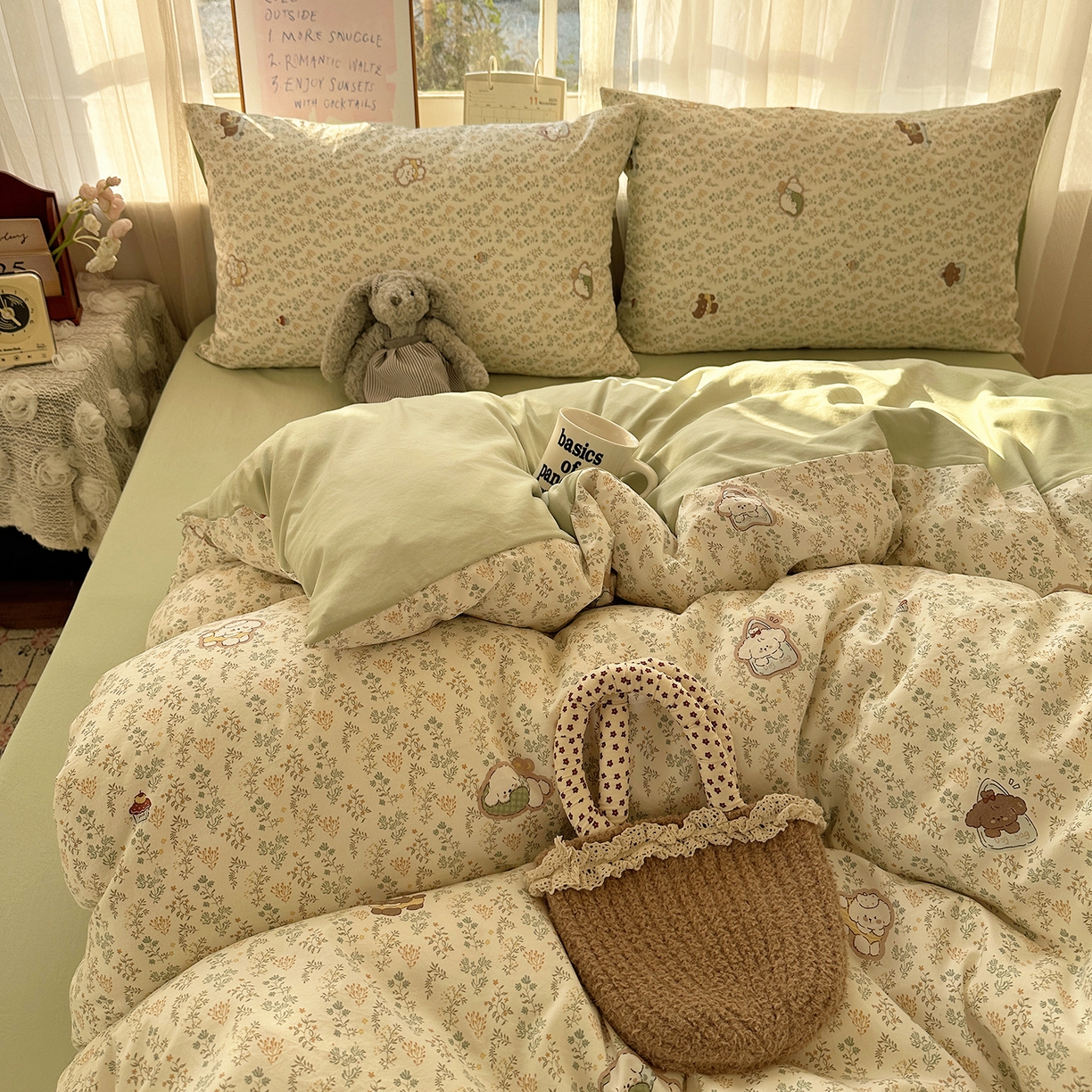 91家纺网 家纺一手货源 找家纺 沐芷 2026 【提供买家秀】古法水洗仿棉A类四件套床上用品三件套被套被罩床笠款---第二波 碎花狗