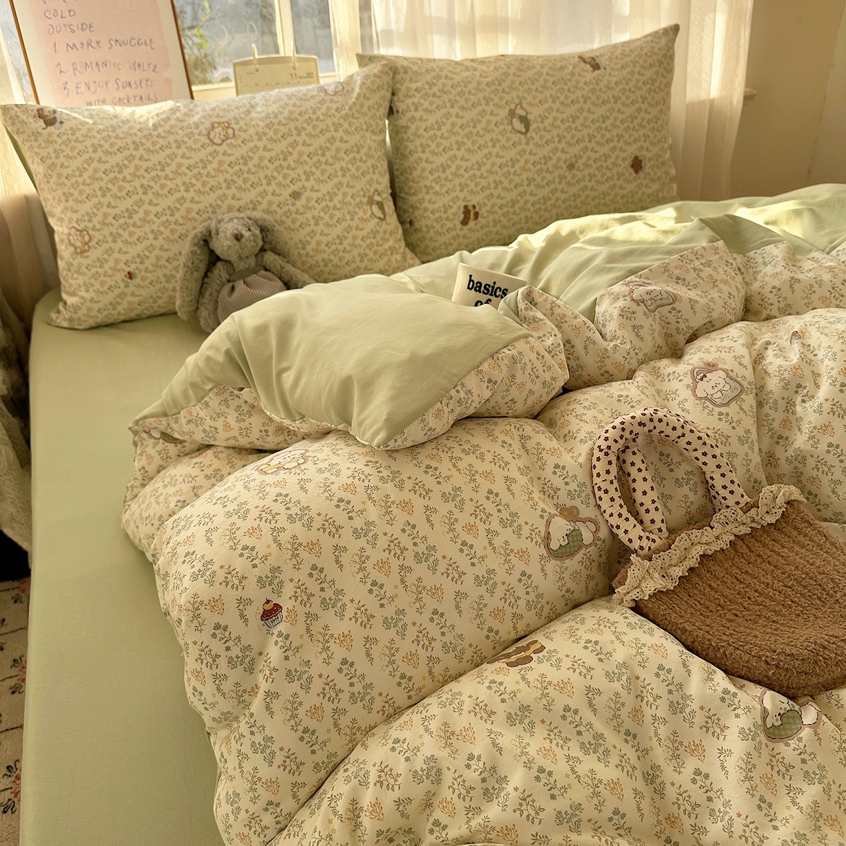 91家纺网 家纺一手货源 找家纺 沐芷 2026 【提供买家秀】古法水洗仿棉A类四件套床上用品三件套被套被罩床笠款---第二波 碎花狗