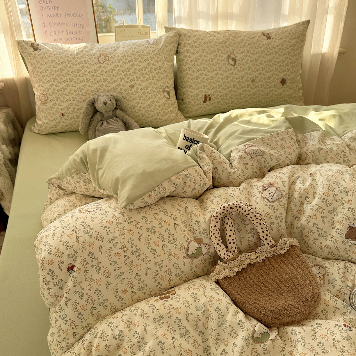 91家纺网 家纺一手货源 找家纺 沐芷 2026 【提供买家秀】古法水洗仿棉A类四件套床上用品三件套被套被罩床笠款---第二波 碎花狗