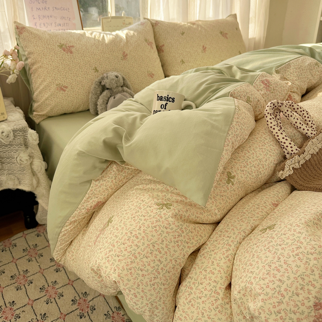 91家纺网 家纺一手货源 找家纺 沐芷 2026 【提供买家秀】古法水洗仿棉A类四件套床上用品三件套被套被罩床笠款---第二波 夕颜