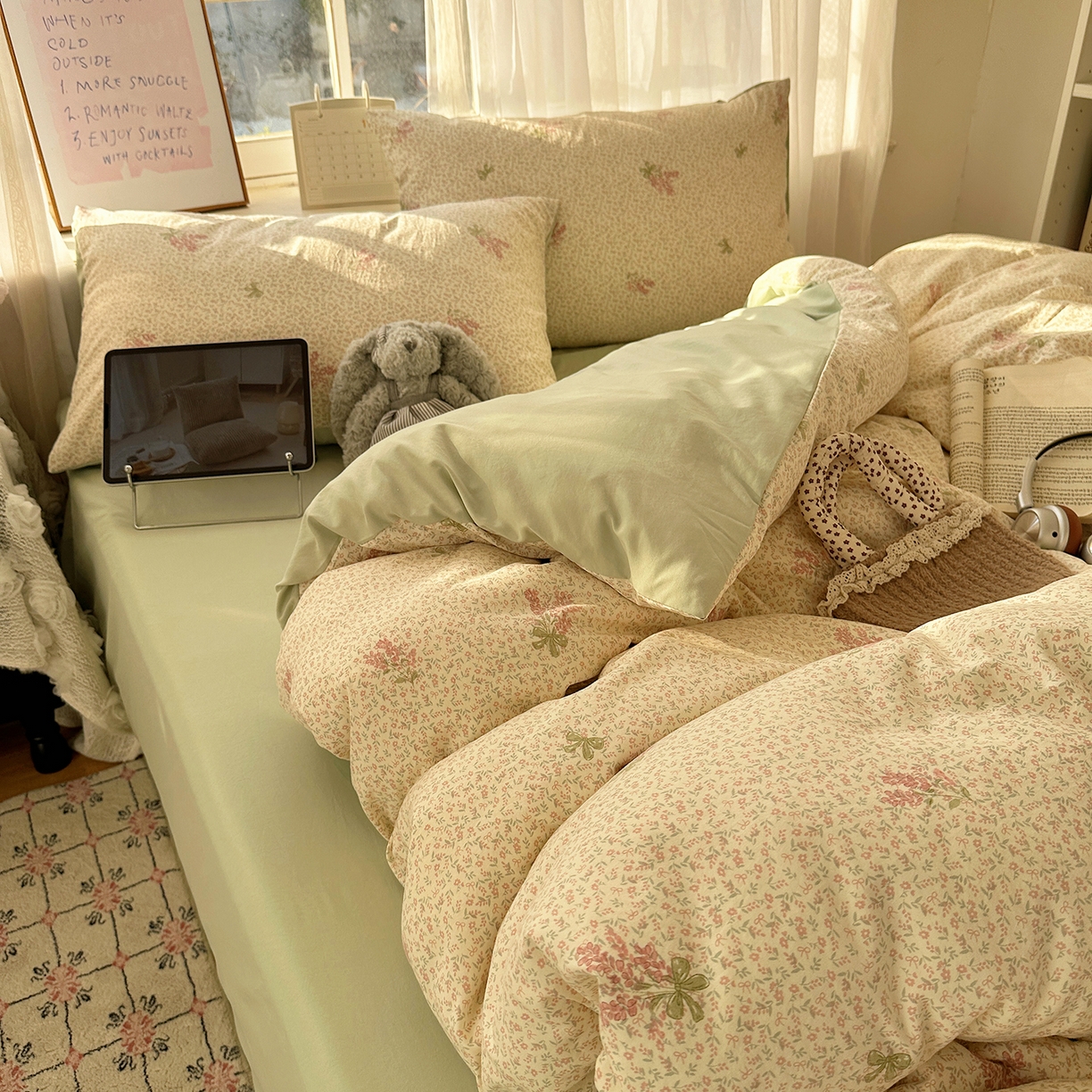 91家纺网 家纺一手货源 找家纺 沐芷 2026 【提供买家秀】古法水洗仿棉A类四件套床上用品三件套被套被罩床笠款---第二波 夕颜