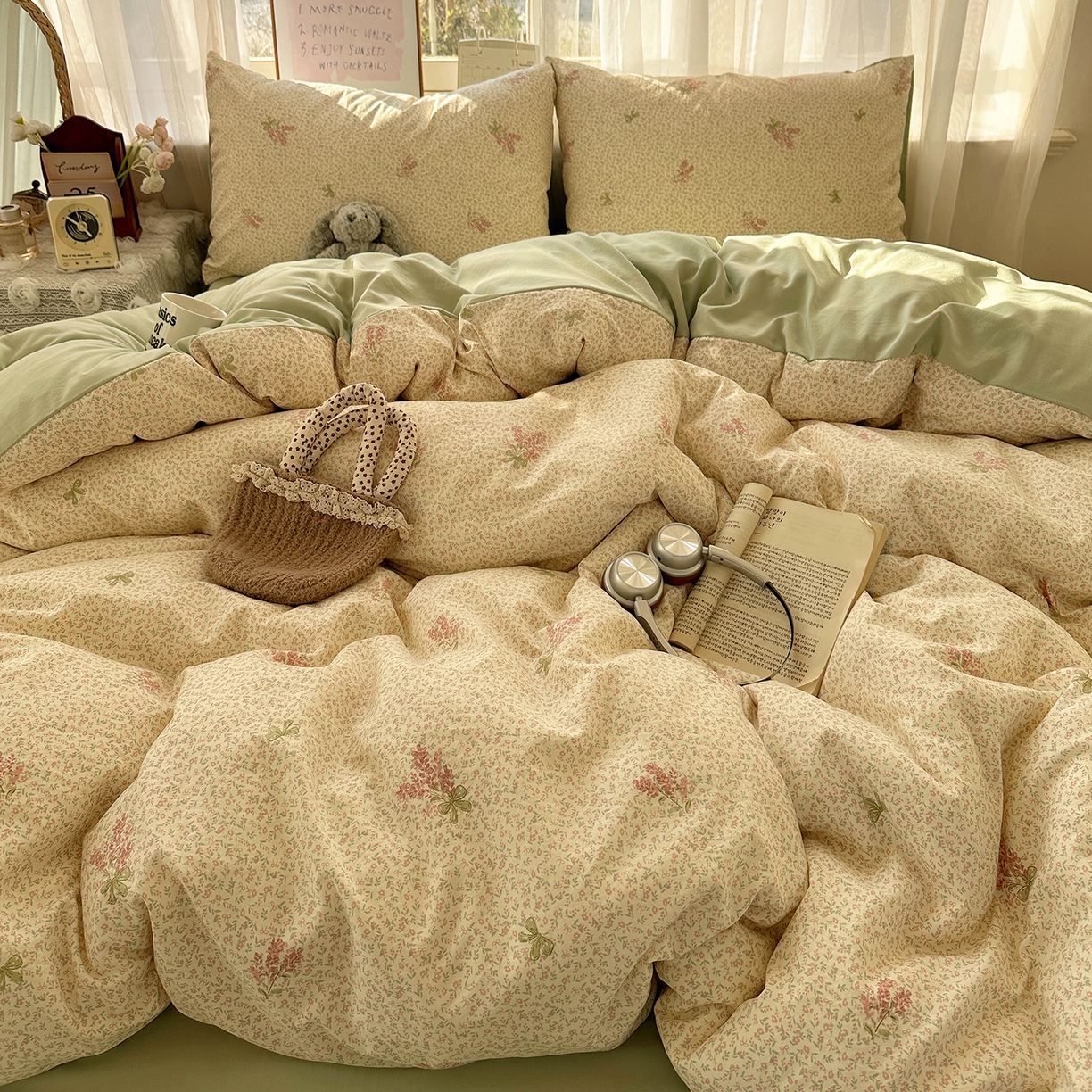 91家纺网 家纺一手货源 找家纺 沐芷 2026 【提供买家秀】古法水洗仿棉A类四件套床上用品三件套被套被罩床笠款---第二波 夕颜