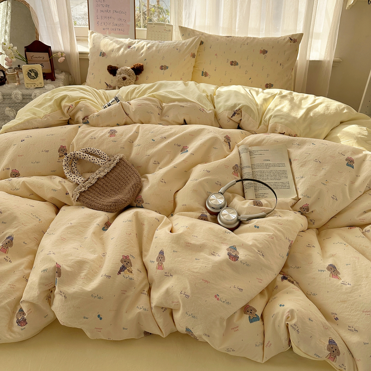 91家纺网 家纺一手货源 找家纺 沐芷 2026 【提供买家秀】古法水洗仿棉A类四件套床上用品三件套被套被罩床笠款---第二波 音乐狗