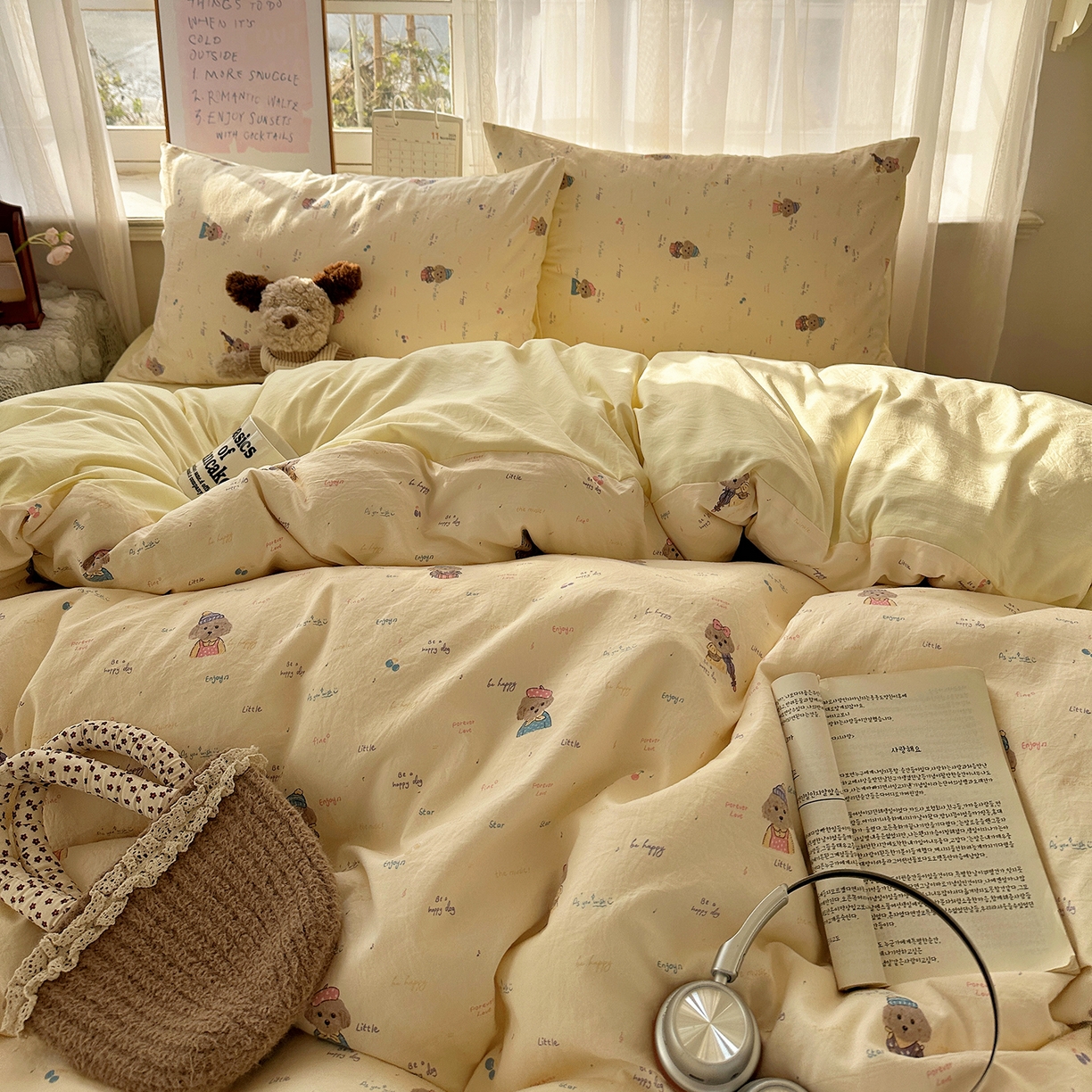 91家纺网 家纺一手货源 找家纺 沐芷 2026 【提供买家秀】古法水洗仿棉A类四件套床上用品三件套被套被罩床笠款---第二波 音乐狗