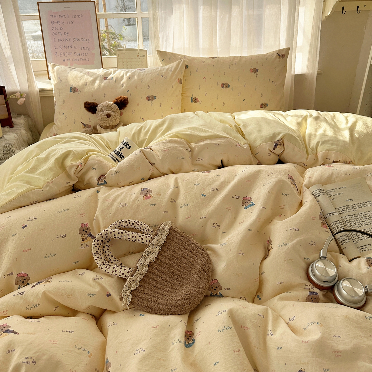 91家纺网 家纺一手货源 找家纺 沐芷 2026 【提供买家秀】古法水洗仿棉A类四件套床上用品三件套被套被罩床笠款---第二波 音乐狗