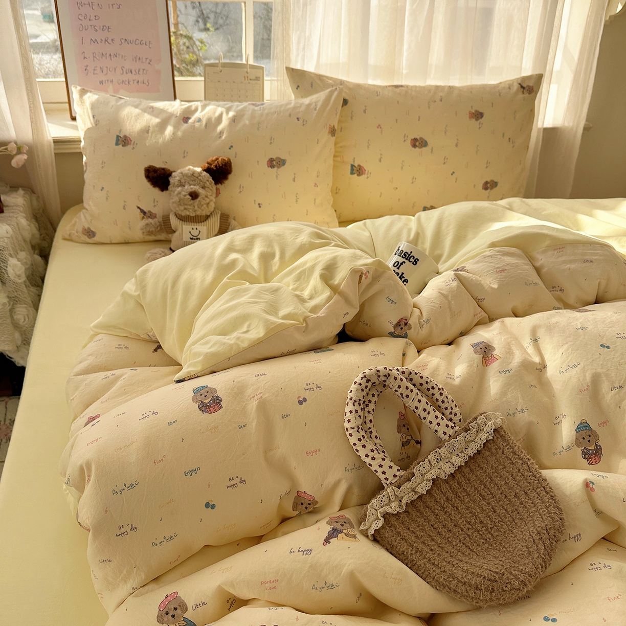 91家纺网 家纺一手货源 找家纺 沐芷 2026 【提供买家秀】古法水洗仿棉A类四件套床上用品三件套被套被罩床笠款---第二波 音乐狗