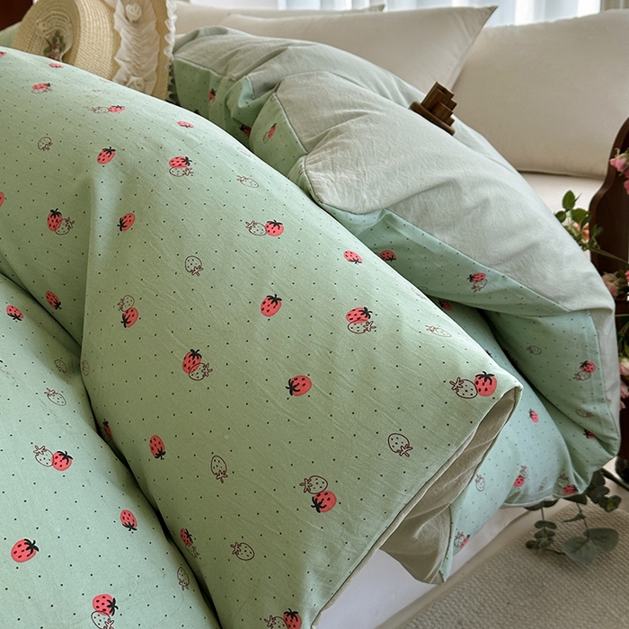 家贝爱 2026新款加厚水洗棉被套被套单件 草莓点点