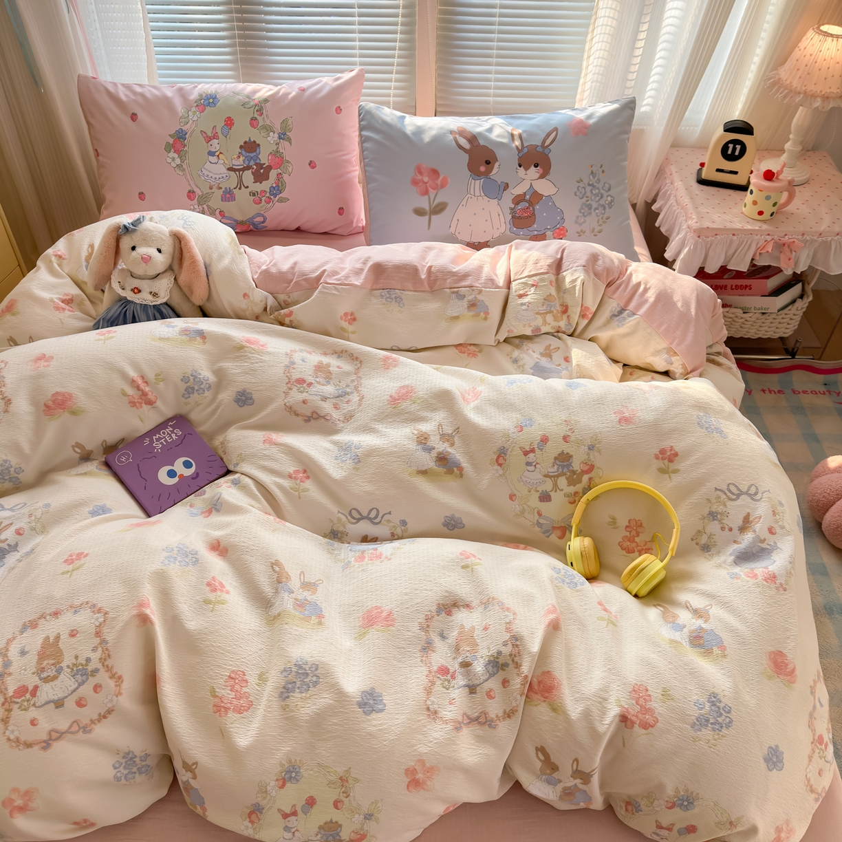 91家纺网 家纺一手货源 找家纺 （总）一霖家纺 2026新款云感皱皱纱小清新印花数码系列四件套 小红书爆款