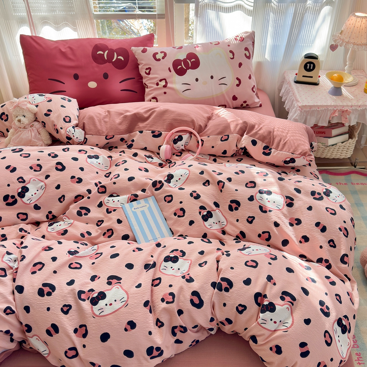 91家纺网 家纺一手货源 找家纺 一霖家纺 2026新款云感皱皱纱小清新印花数码系列四件套 小红书爆款 大脸二胡猫-粉