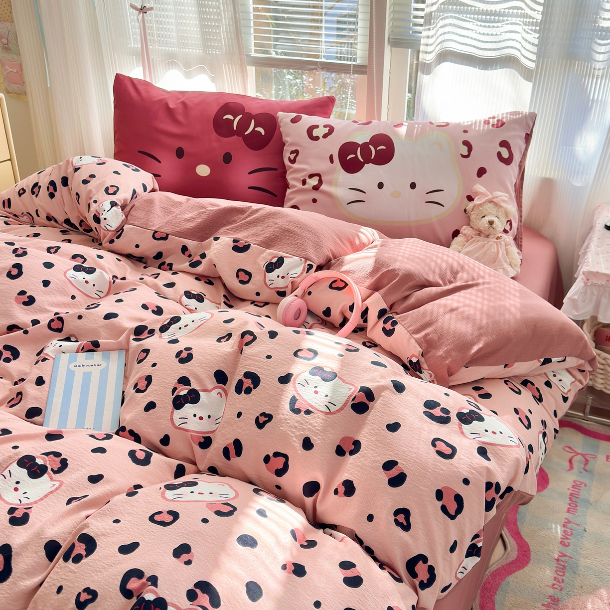 91家纺网 家纺一手货源 找家纺 一霖家纺 2026新款云感皱皱纱小清新印花数码系列四件套 小红书爆款 大脸二胡猫-粉