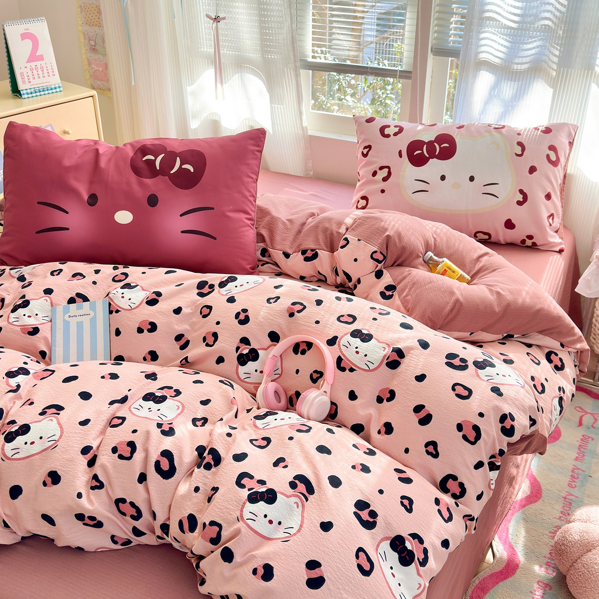 91家纺网 家纺一手货源 找家纺 一霖家纺 2026新款云感皱皱纱小清新印花数码系列四件套 小红书爆款 大脸二胡猫-粉