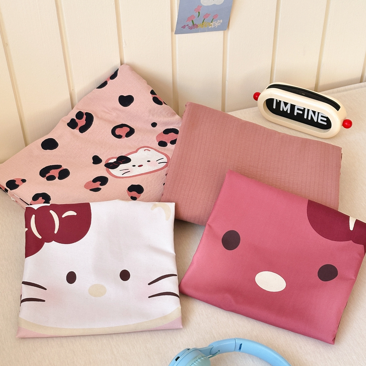 91家纺网 家纺一手货源 找家纺 一霖家纺 2026新款云感皱皱纱小清新印花数码系列四件套 小红书爆款 大脸二胡猫-粉