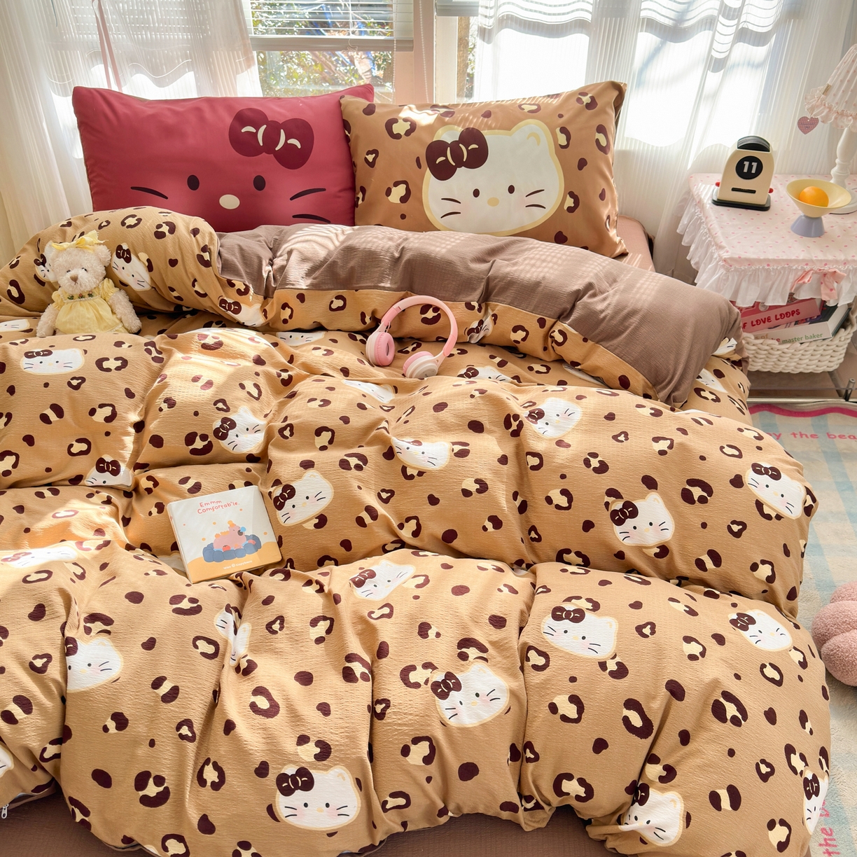 91家纺网 家纺一手货源 找家纺 一霖家纺 2026新款云感皱皱纱小清新印花数码系列四件套 小红书爆款 大脸二胡猫-咖