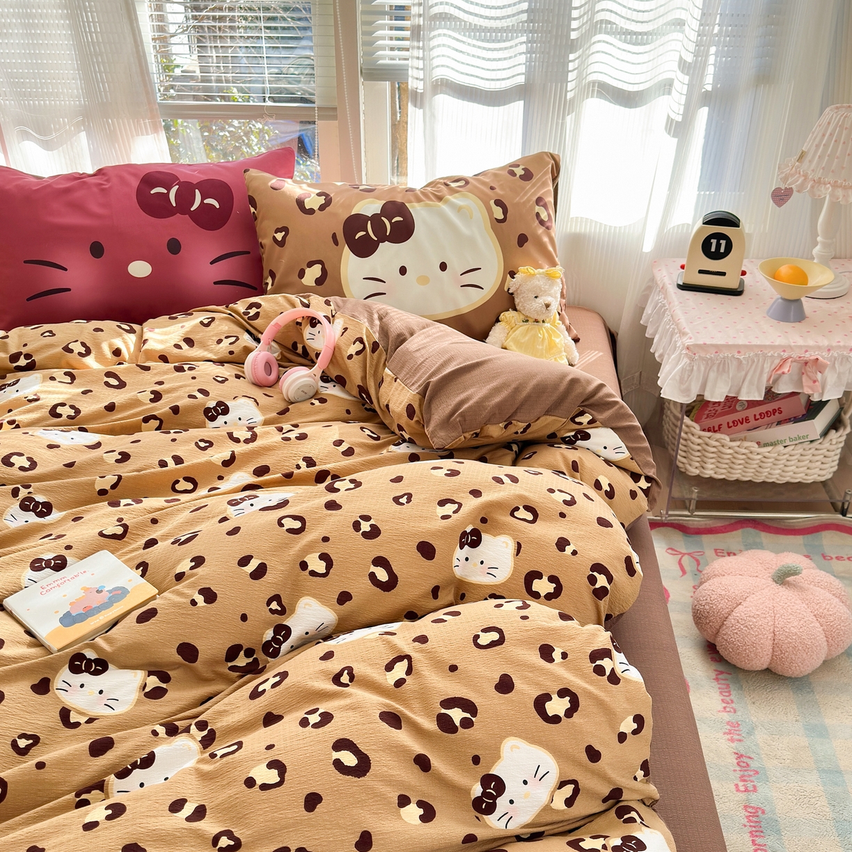 91家纺网 家纺一手货源 找家纺 一霖家纺 2026新款云感皱皱纱小清新印花数码系列四件套 小红书爆款 大脸二胡猫-咖