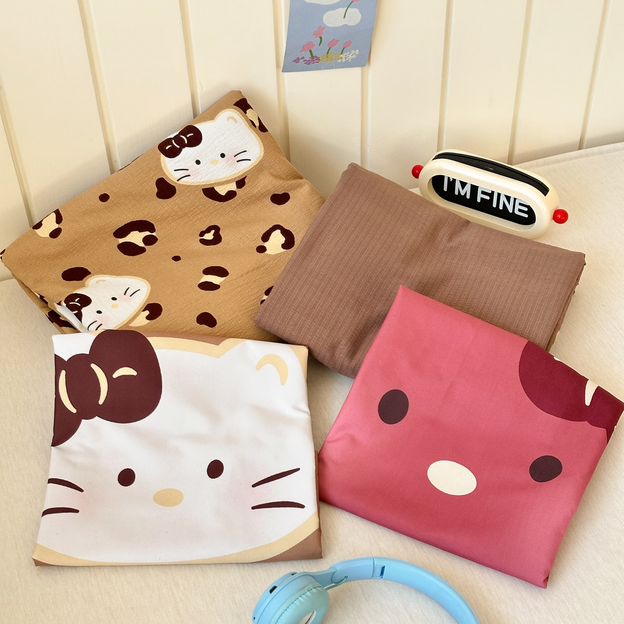 91家纺网 家纺一手货源 找家纺 一霖家纺 2026新款云感皱皱纱小清新印花数码系列四件套 小红书爆款 大脸二胡猫-咖