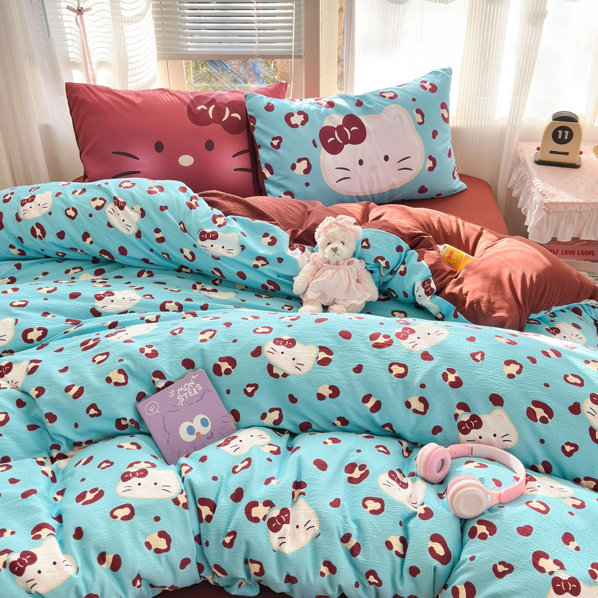 91家纺网 家纺一手货源 找家纺 一霖家纺 2026新款云感皱皱纱小清新印花数码系列四件套 小红书爆款 大脸二胡猫-蓝