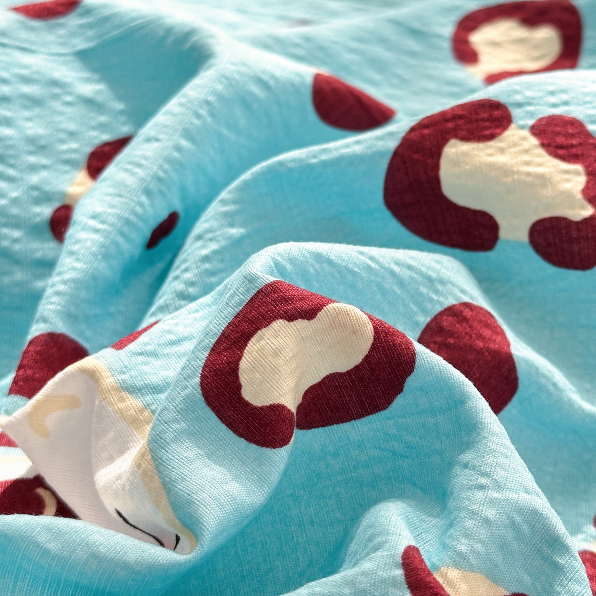 91家纺网 家纺一手货源 找家纺 一霖家纺 2026新款云感皱皱纱小清新印花数码系列四件套 小红书爆款 大脸二胡猫-蓝