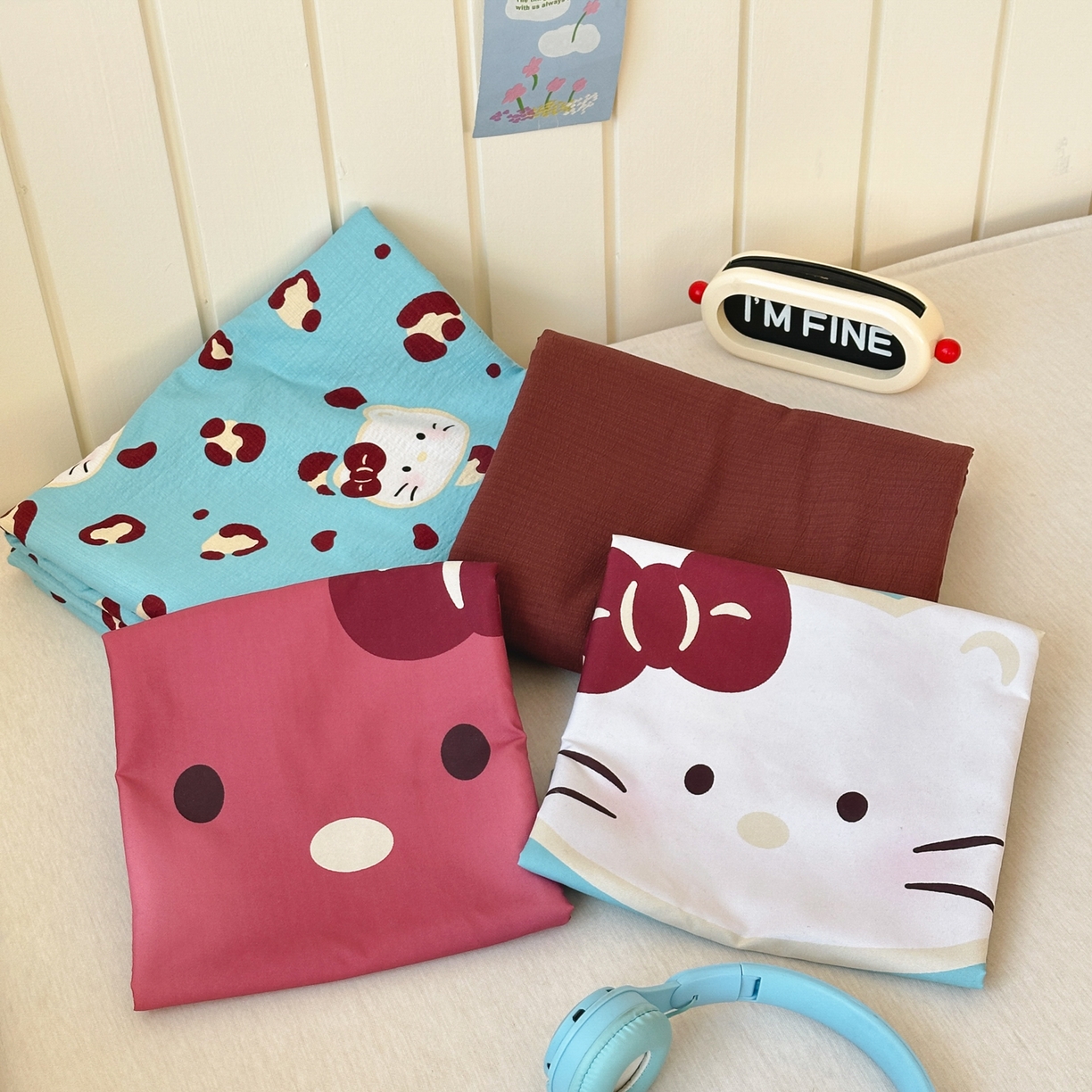 91家纺网 家纺一手货源 找家纺 一霖家纺 2026新款云感皱皱纱小清新印花数码系列四件套 小红书爆款 大脸二胡猫-蓝