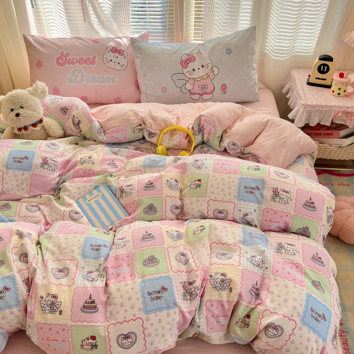 一霖家纺 2026新款云感皱皱纱小清新印花数码系列四件套 小红书爆款 蛋糕派