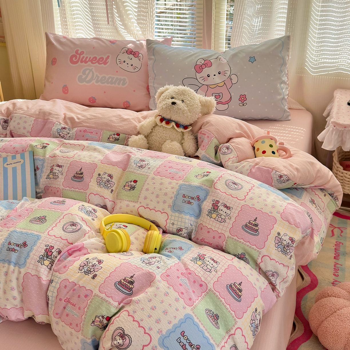 91家纺网 家纺一手货源 找家纺 一霖家纺 2026新款云感皱皱纱小清新印花数码系列四件套 小红书爆款 蛋糕派