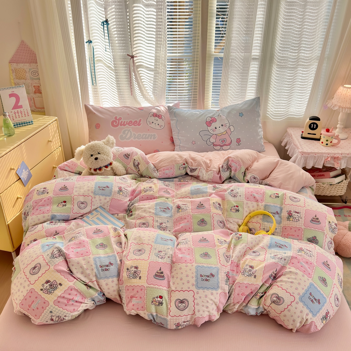 91家纺网 家纺一手货源 找家纺 一霖家纺 2026新款云感皱皱纱小清新印花数码系列四件套 小红书爆款 蛋糕派