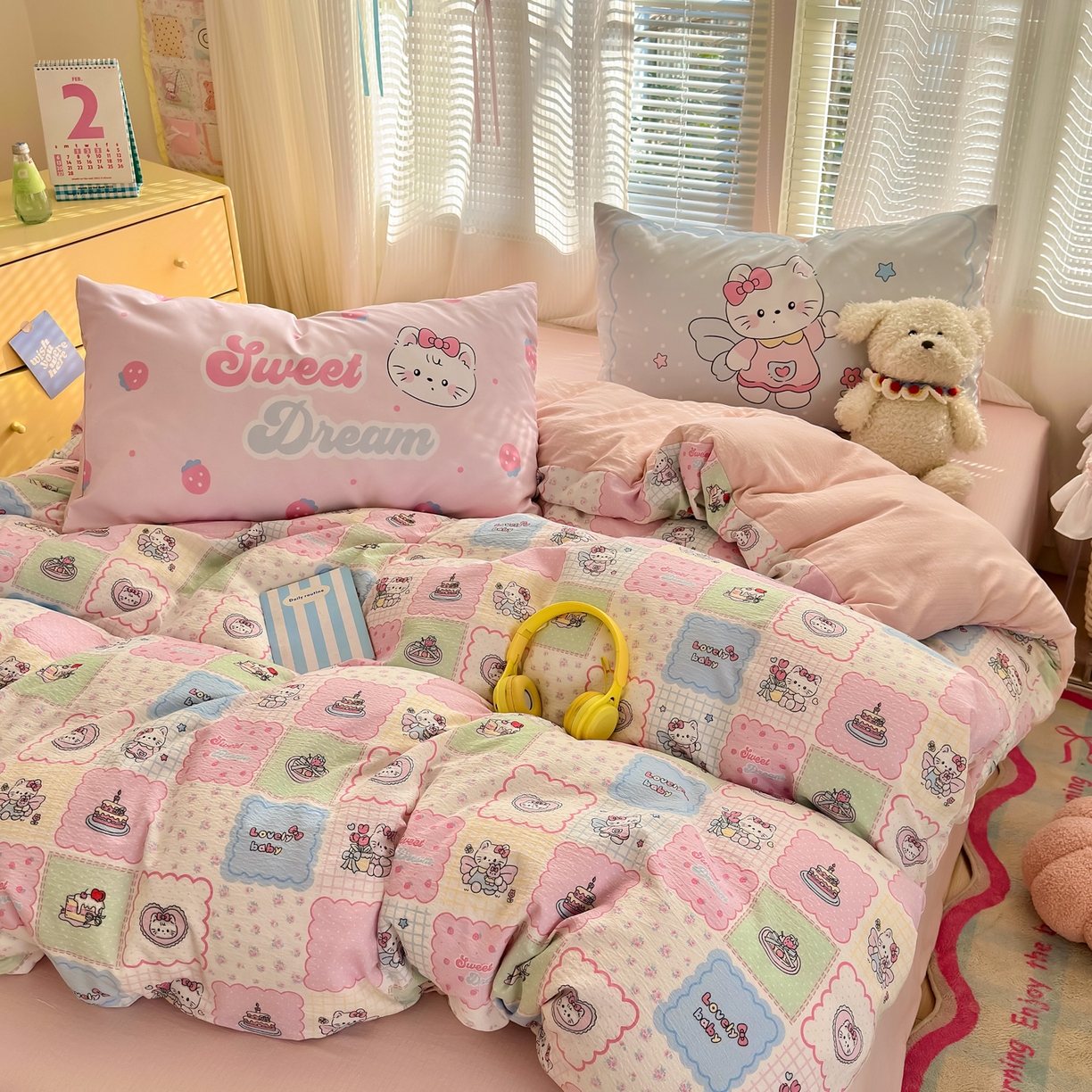 91家纺网 家纺一手货源 找家纺 一霖家纺 2026新款云感皱皱纱小清新印花数码系列四件套 小红书爆款 蛋糕派