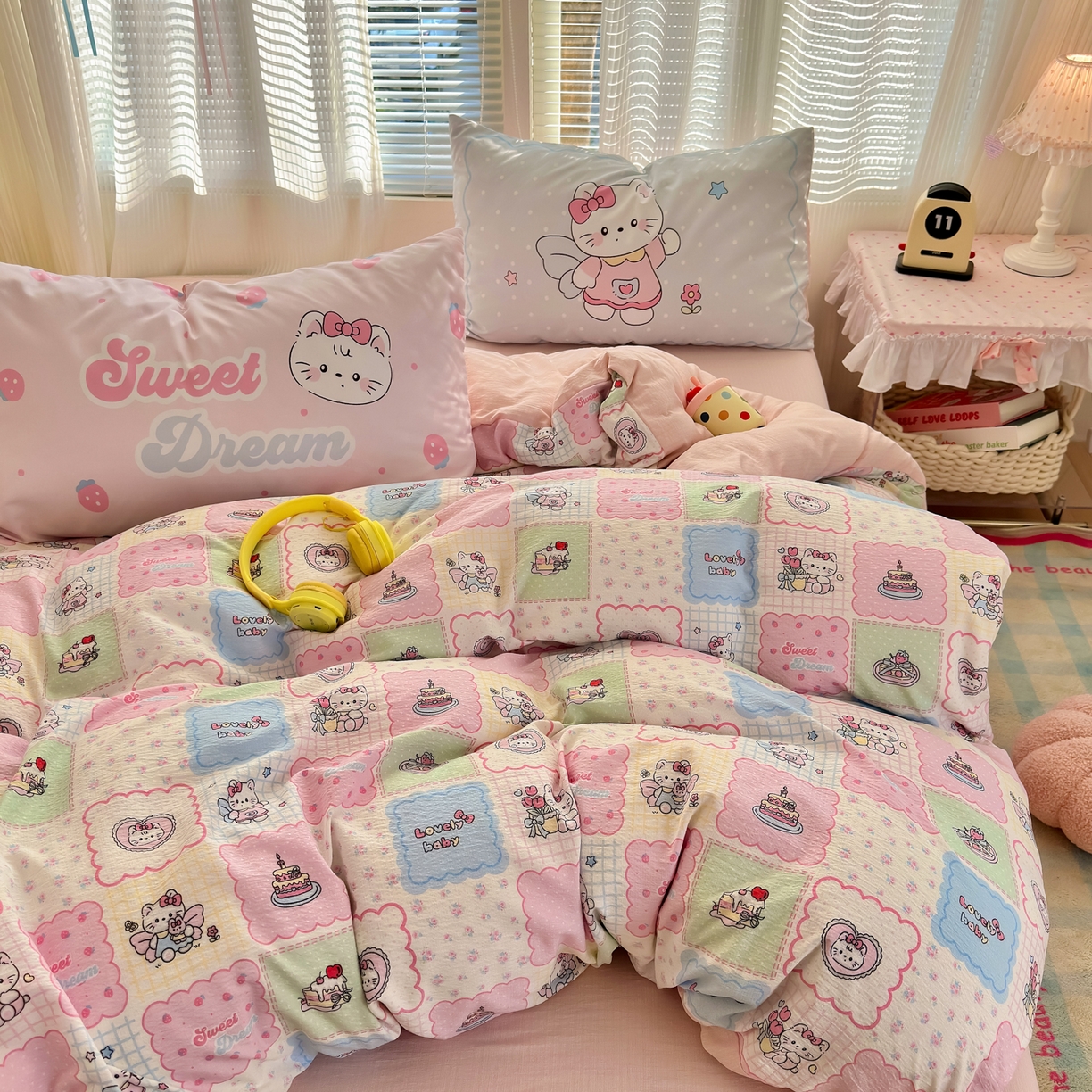 91家纺网 家纺一手货源 找家纺 一霖家纺 2026新款云感皱皱纱小清新印花数码系列四件套 小红书爆款 蛋糕派