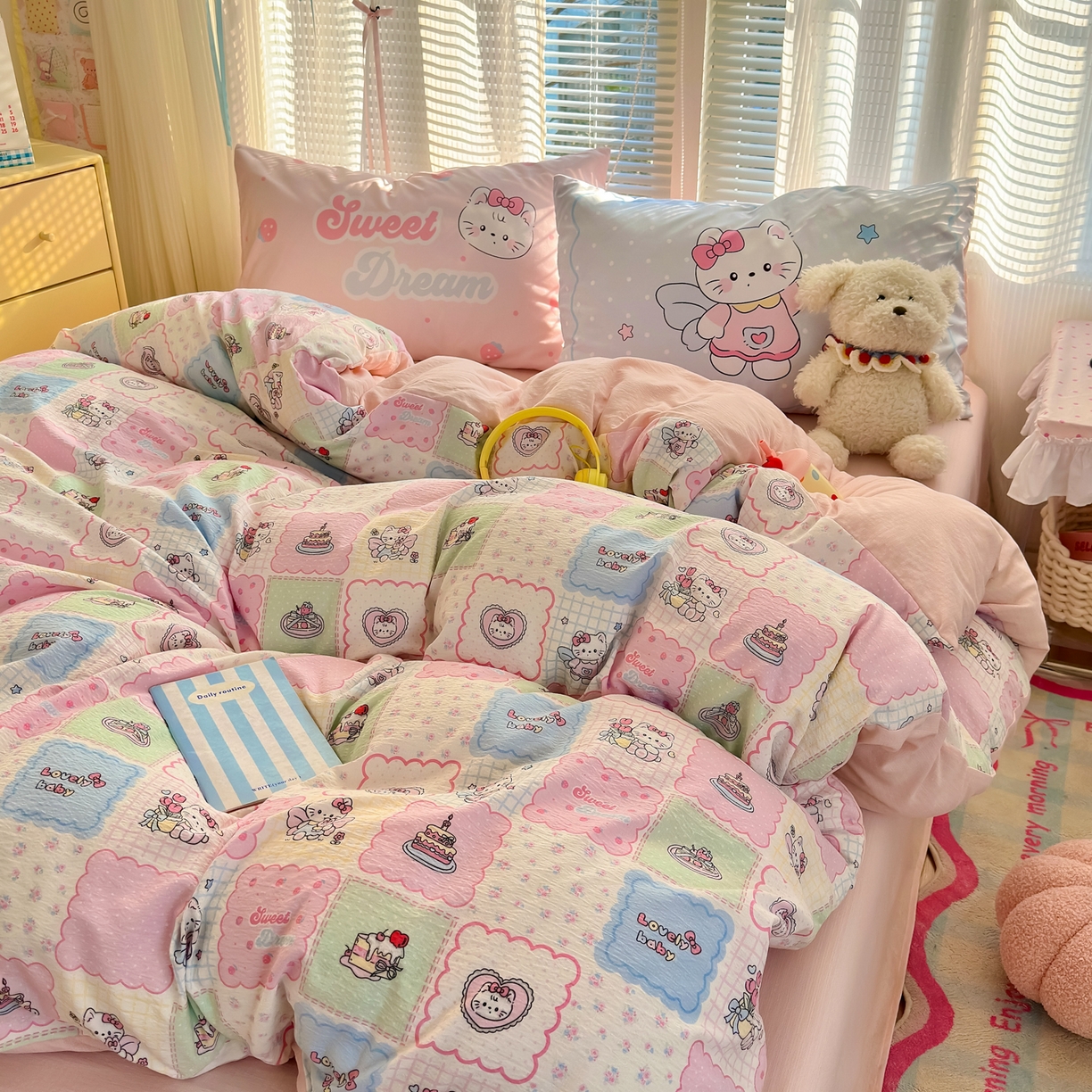 91家纺网 家纺一手货源 找家纺 一霖家纺 2026新款云感皱皱纱小清新印花数码系列四件套 小红书爆款 蛋糕派