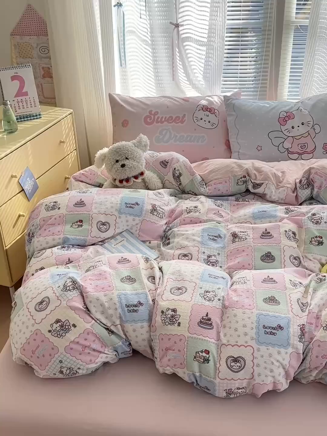 91家纺网 家纺一手货源 找家纺 一霖家纺 2026新款云感皱皱纱小清新印花数码系列四件套 小红书爆款 蛋糕派