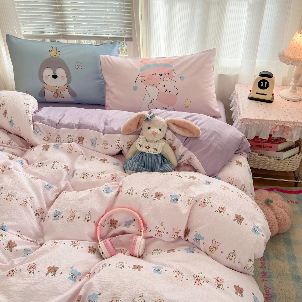 91家纺网 家纺一手货源 找家纺 一霖家纺 2026新款云感皱皱纱小清新印花数码系列四件套 小红书爆款 动物游园