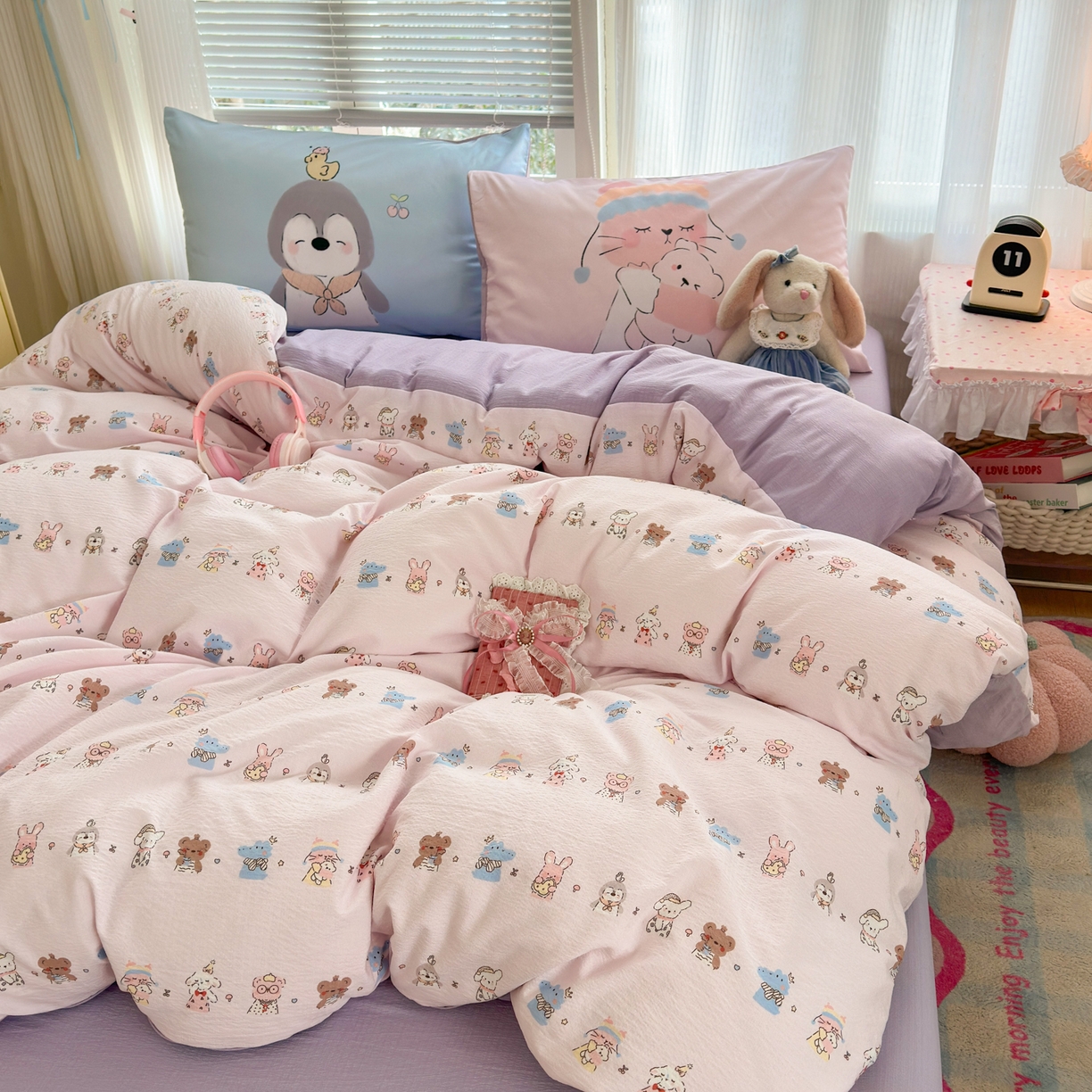 91家纺网 家纺一手货源 找家纺 一霖家纺 2026新款云感皱皱纱小清新印花数码系列四件套 小红书爆款 动物游园