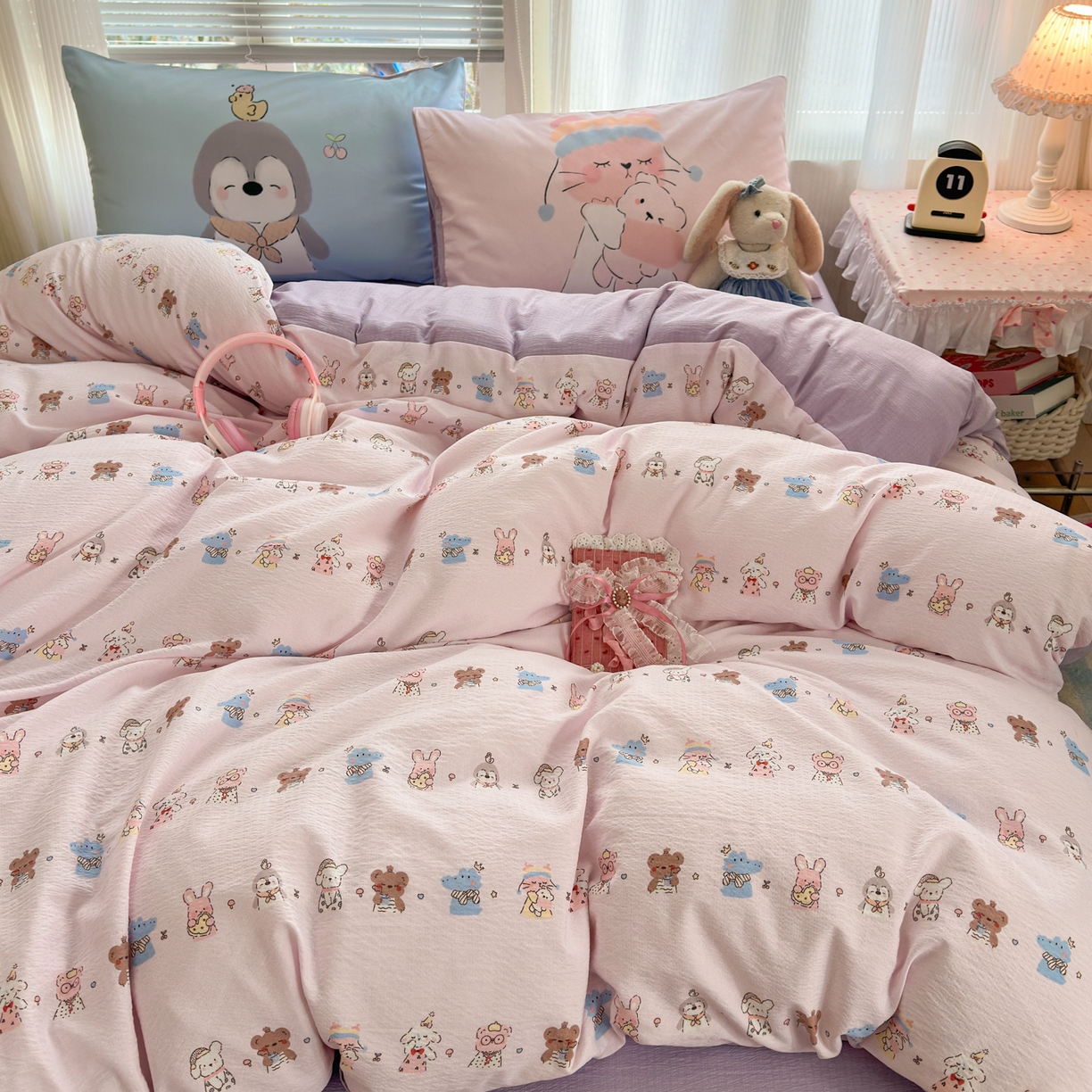 91家纺网 家纺一手货源 找家纺 一霖家纺 2026新款云感皱皱纱小清新印花数码系列四件套 小红书爆款 动物游园