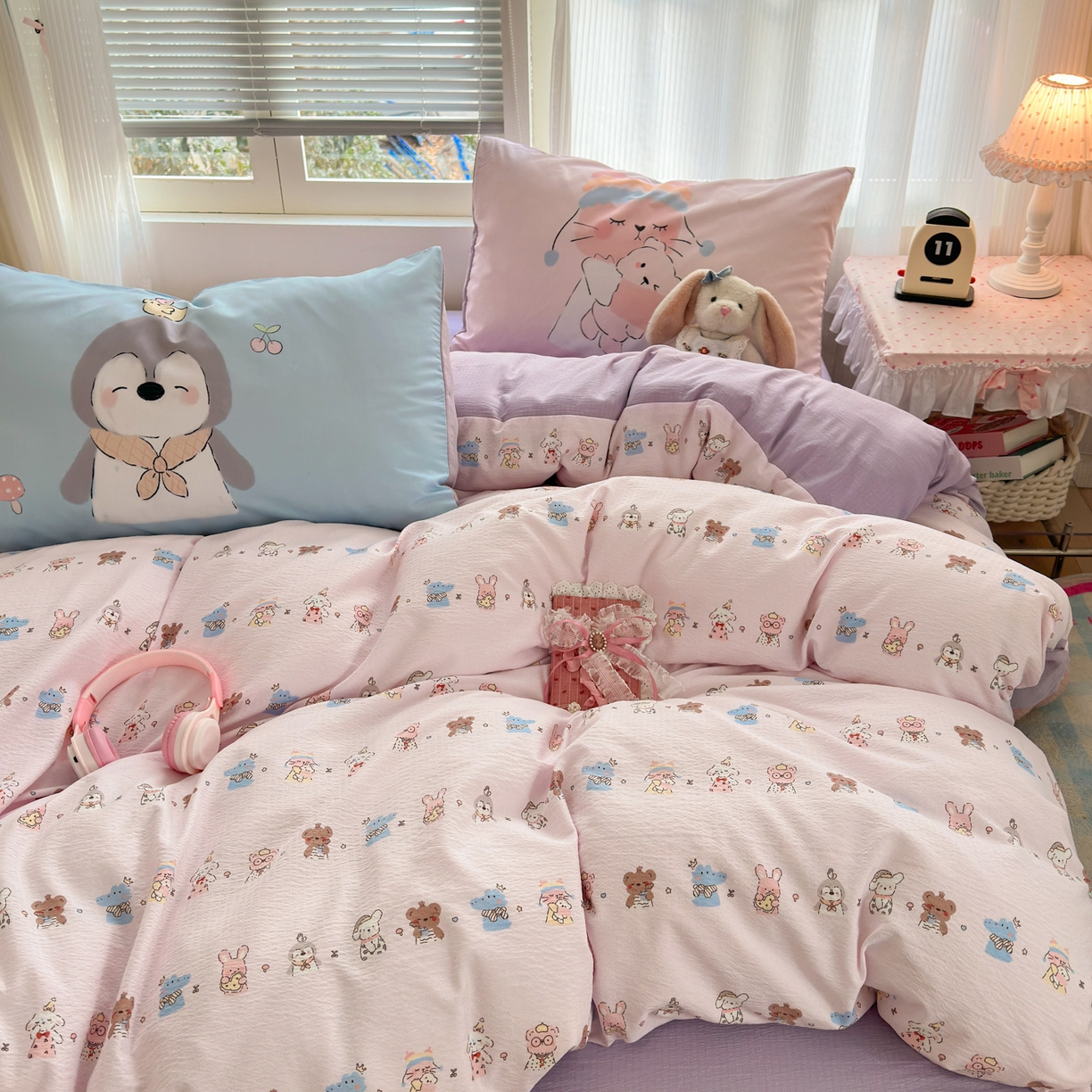 91家纺网 家纺一手货源 找家纺 一霖家纺 2026新款云感皱皱纱小清新印花数码系列四件套 小红书爆款 动物游园