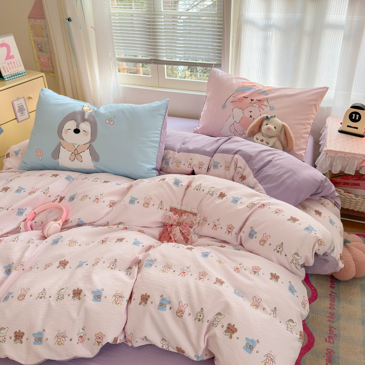 91家纺网 家纺一手货源 找家纺 一霖家纺 2026新款云感皱皱纱小清新印花数码系列四件套 小红书爆款 动物游园