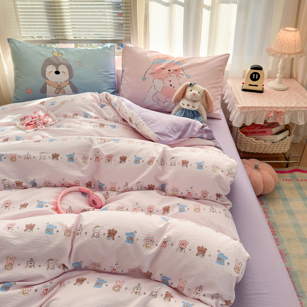 91家纺网 家纺一手货源 找家纺 一霖家纺 2026新款云感皱皱纱小清新印花数码系列四件套 小红书爆款 动物游园