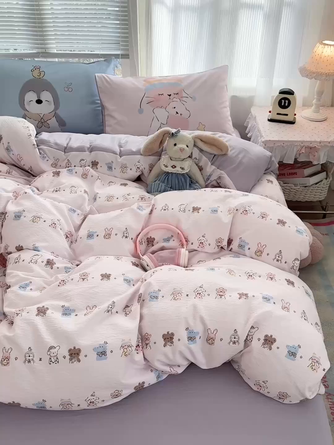 91家纺网 家纺一手货源 找家纺 一霖家纺 2026新款云感皱皱纱小清新印花数码系列四件套 小红书爆款 动物游园