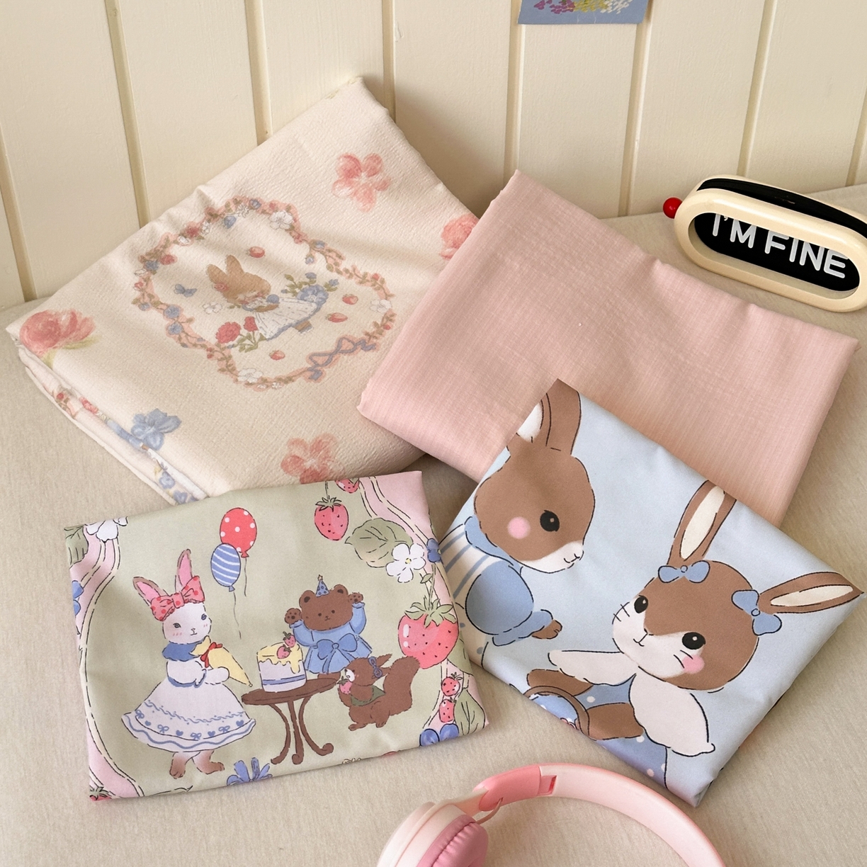 91家纺网 家纺一手货源 找家纺 一霖家纺 2026新款云感皱皱纱小清新印花数码系列四件套 小红书爆款 花丛小兔