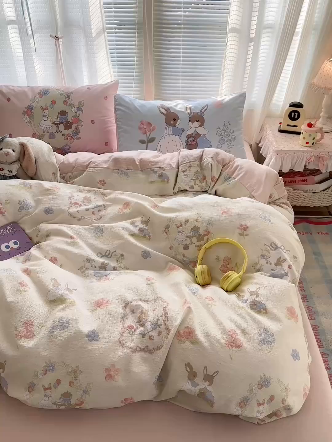 91家纺网 家纺一手货源 找家纺 一霖家纺 2026新款云感皱皱纱小清新印花数码系列四件套 小红书爆款 花丛小兔