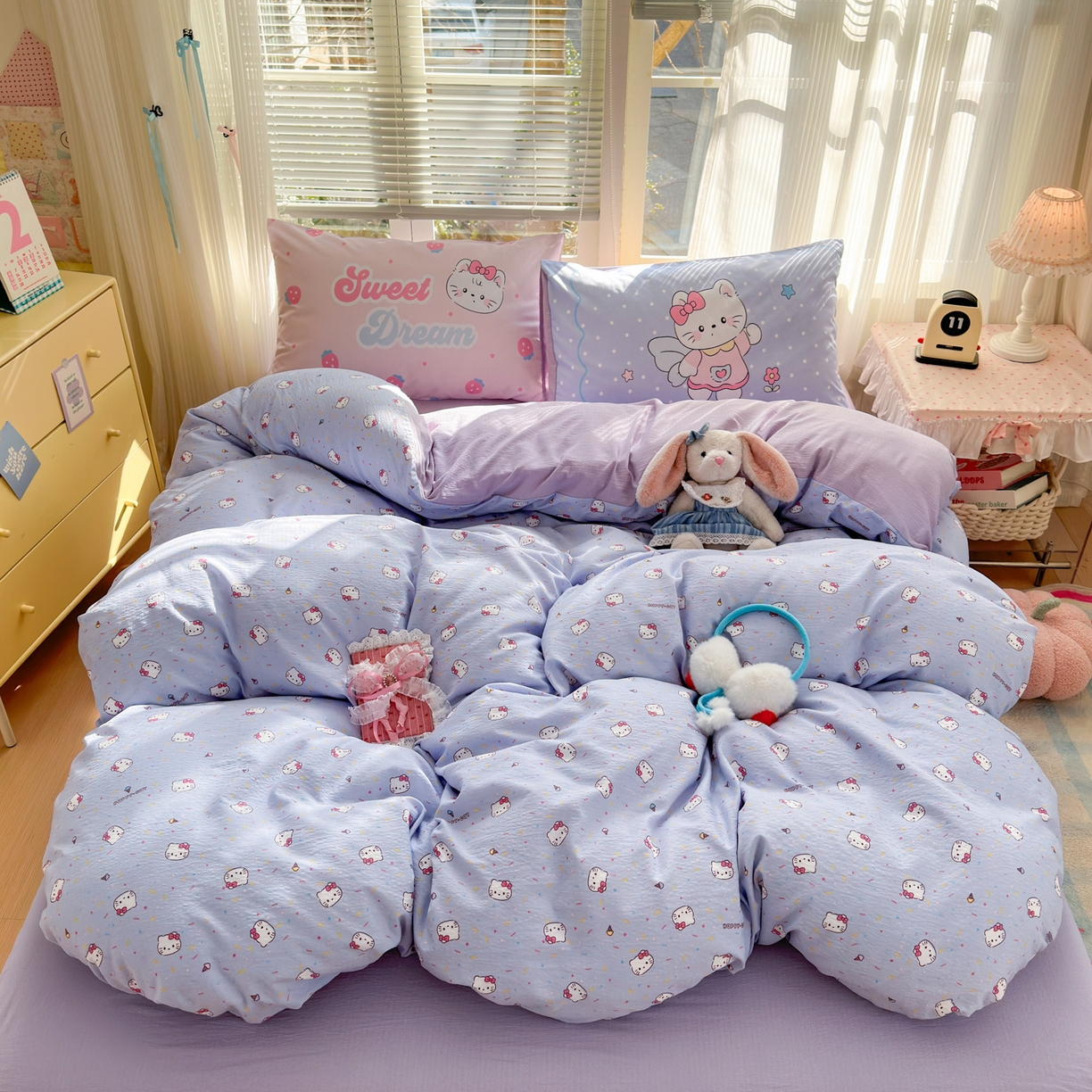 91家纺网 家纺一手货源 找家纺 一霖家纺 2026新款云感皱皱纱小清新印花数码系列四件套 小红书爆款 蓝莓奶糖