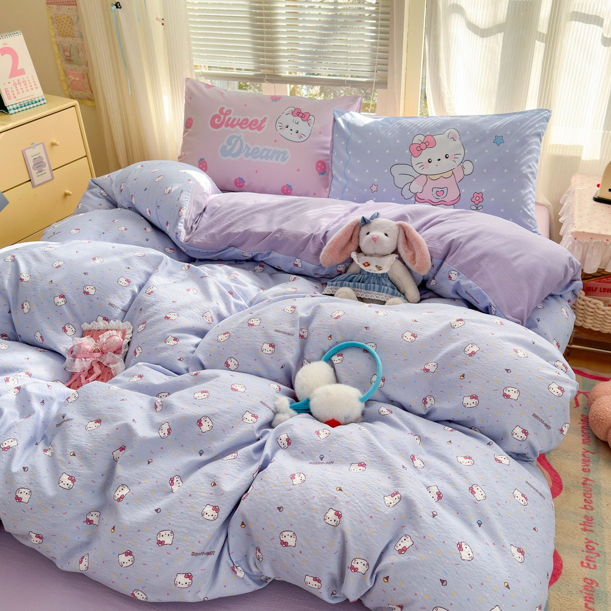 91家纺网 家纺一手货源 找家纺 一霖家纺 2026新款云感皱皱纱小清新印花数码系列四件套 小红书爆款 蓝莓奶糖