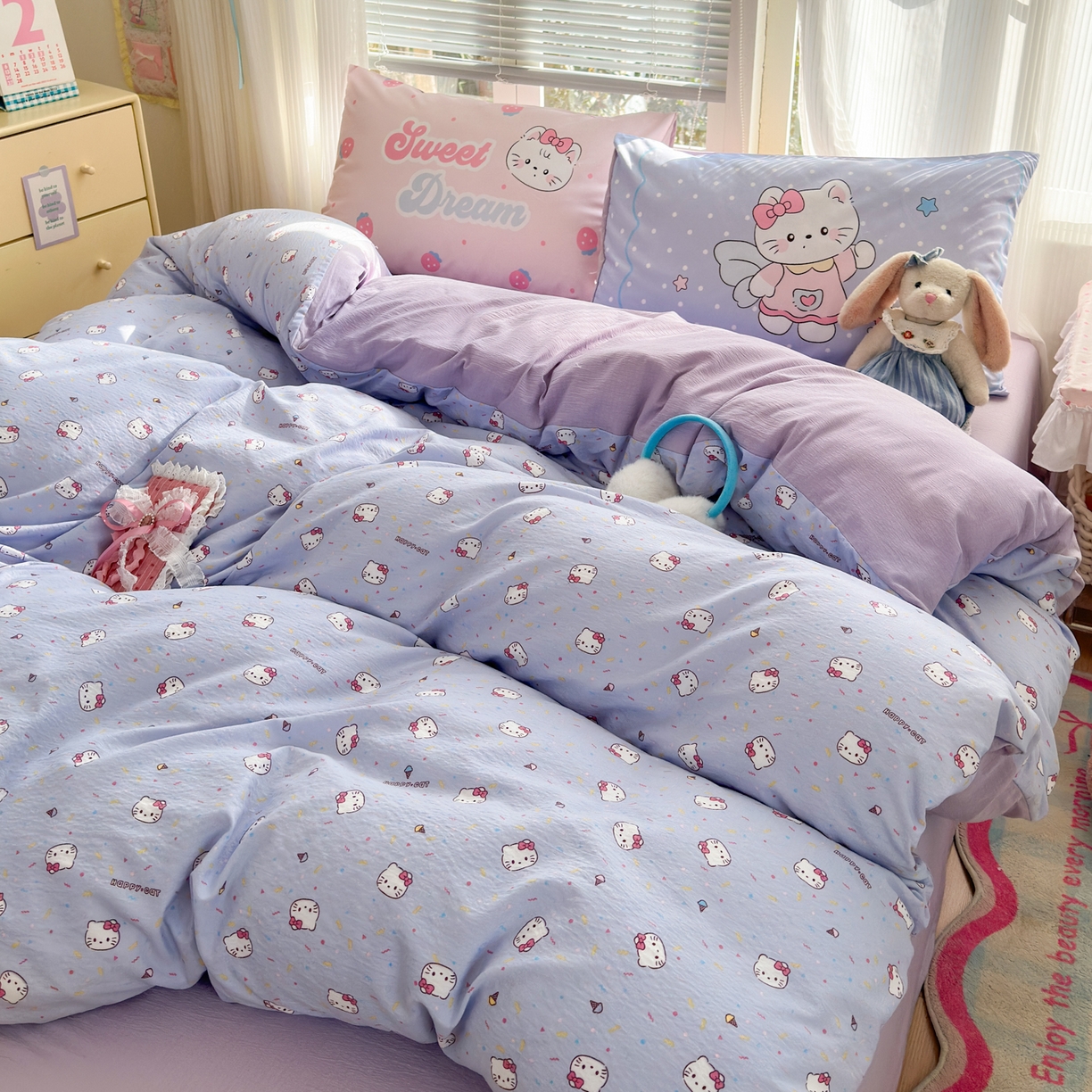 91家纺网 家纺一手货源 找家纺 一霖家纺 2026新款云感皱皱纱小清新印花数码系列四件套 小红书爆款 蓝莓奶糖