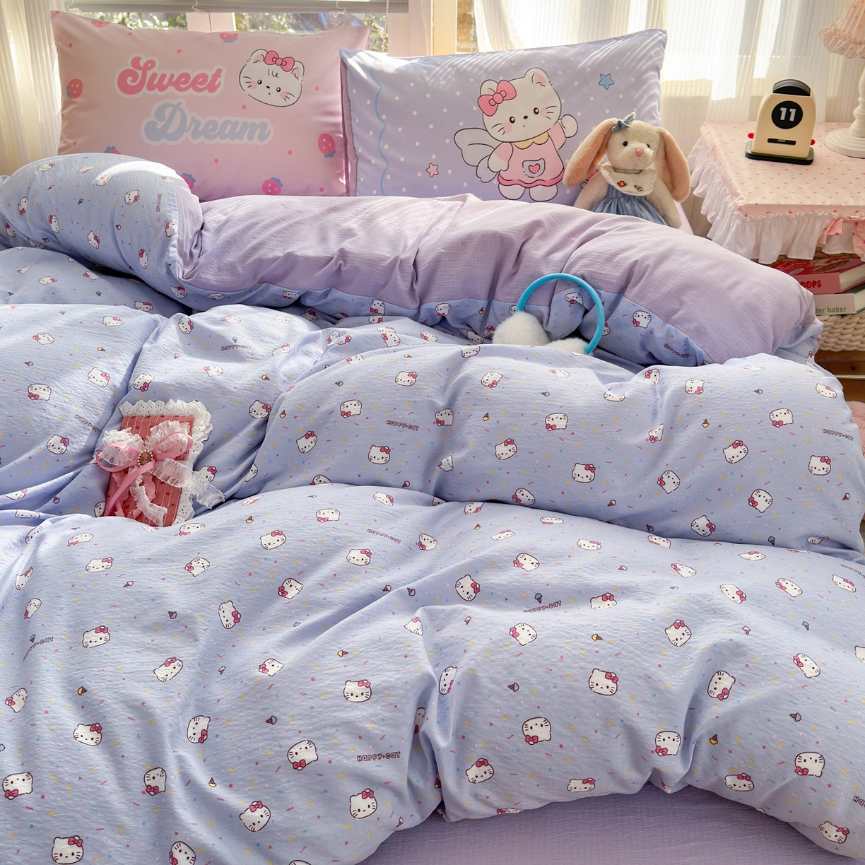 91家纺网 家纺一手货源 找家纺 一霖家纺 2026新款云感皱皱纱小清新印花数码系列四件套 小红书爆款 蓝莓奶糖