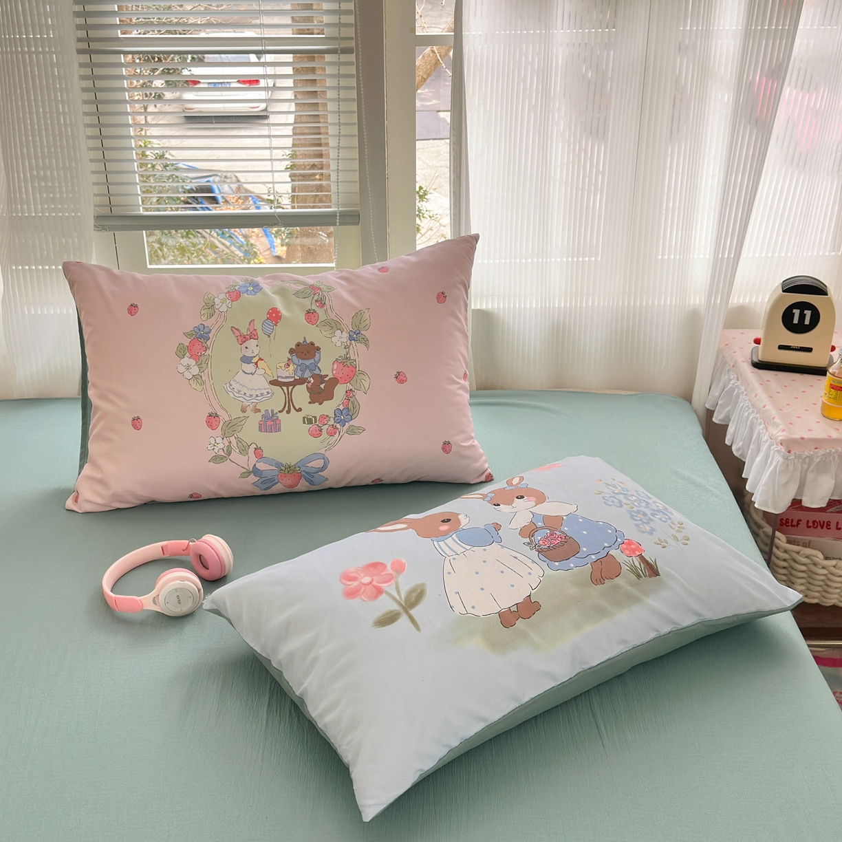 91家纺网 家纺一手货源 找家纺 一霖家纺 2026新款云感皱皱纱小清新印花数码系列四件套 小红书爆款 浪漫兔兔