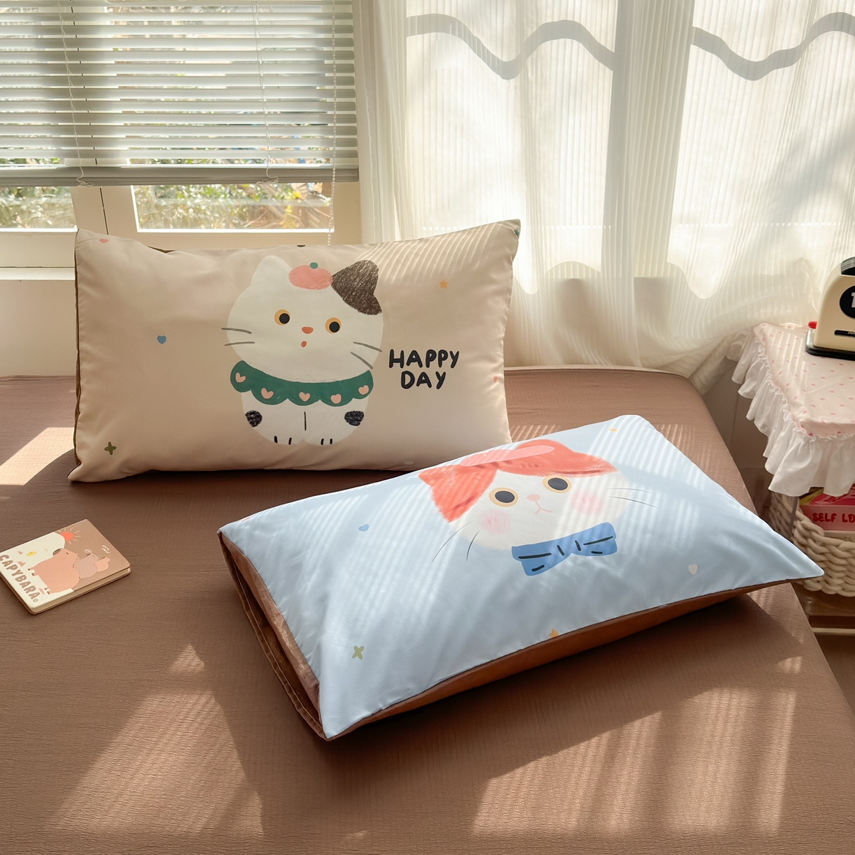 91家纺网 家纺一手货源 找家纺 一霖家纺 2026新款云感皱皱纱小清新印花数码系列四件套 小红书爆款 萌猫来袭